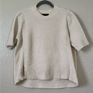 W Sz. S Cream SS Cropped Textured Front Slits Sweater Boho Hippie Indie Festival